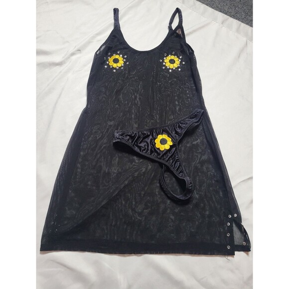 Exotic 2 Piece Sheer Handmade Sunflower Teddy Dancewear Matching Set Size Medium - Picture 1 of 12